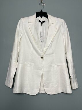 White House Black Market Longline White Linen Blazer One Button Women’s Size 2